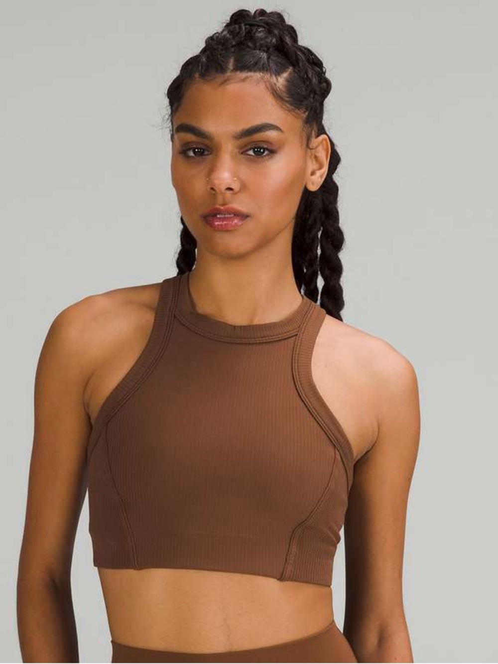 Lululemon size 4 Ribbed Nulu High-Neck Yoga Bra Light Support B/C Cup Brown
